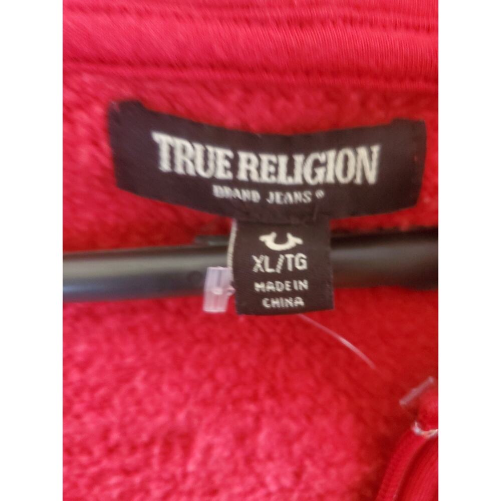 True Religion Men XL Red Buddha Zip Up Hoodie Horseshoe Logo Sweater - Picture 4 of 16